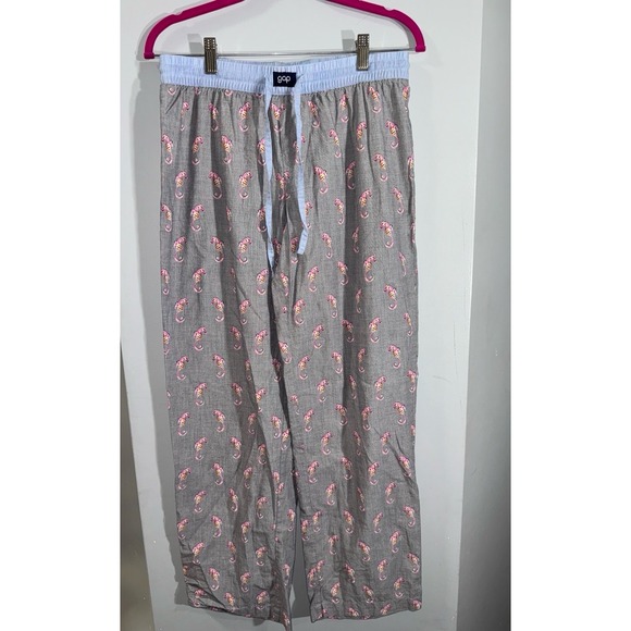 Gap body seahorse pajama pants gray pink blue wide bottom small women's - Picture 1 of 7